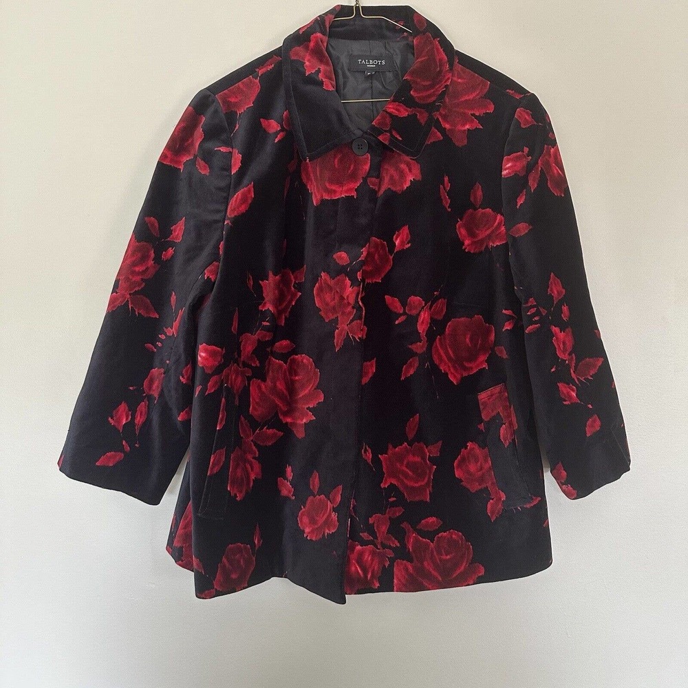 Talbots Jacket Velvet Black Red Size 18W